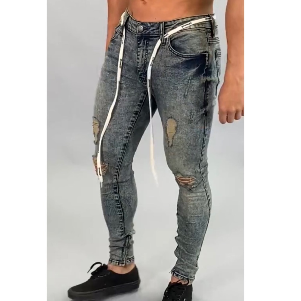 Young LA - 604 Extra Distressed Denim Jeans - Washed Blue - 34x30